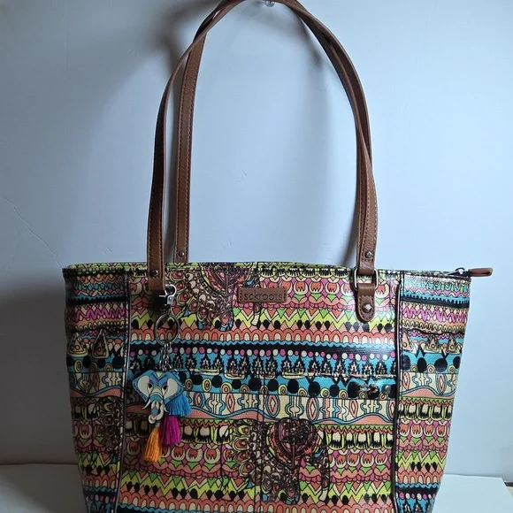 Sakroots Colorful Patterned Elephant Tote Bag with Matching Wallet - Picture 2 of 14